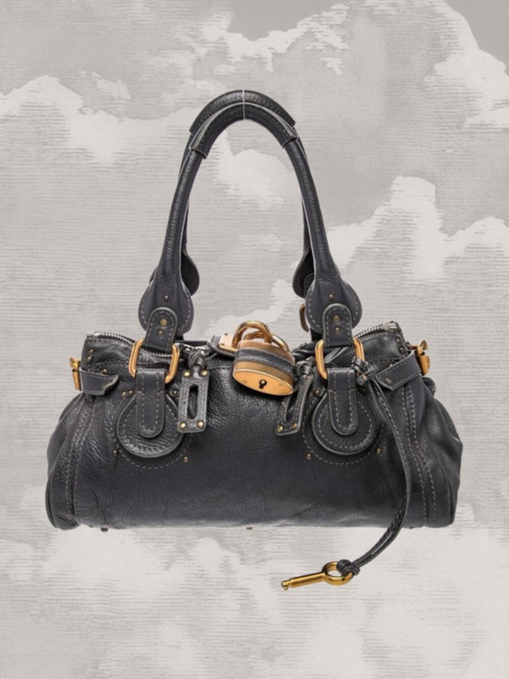 CHLOE Paddington Charcoal Dark Gray Gold Satchel Y2K Bag Shoulder Phoebe Philo